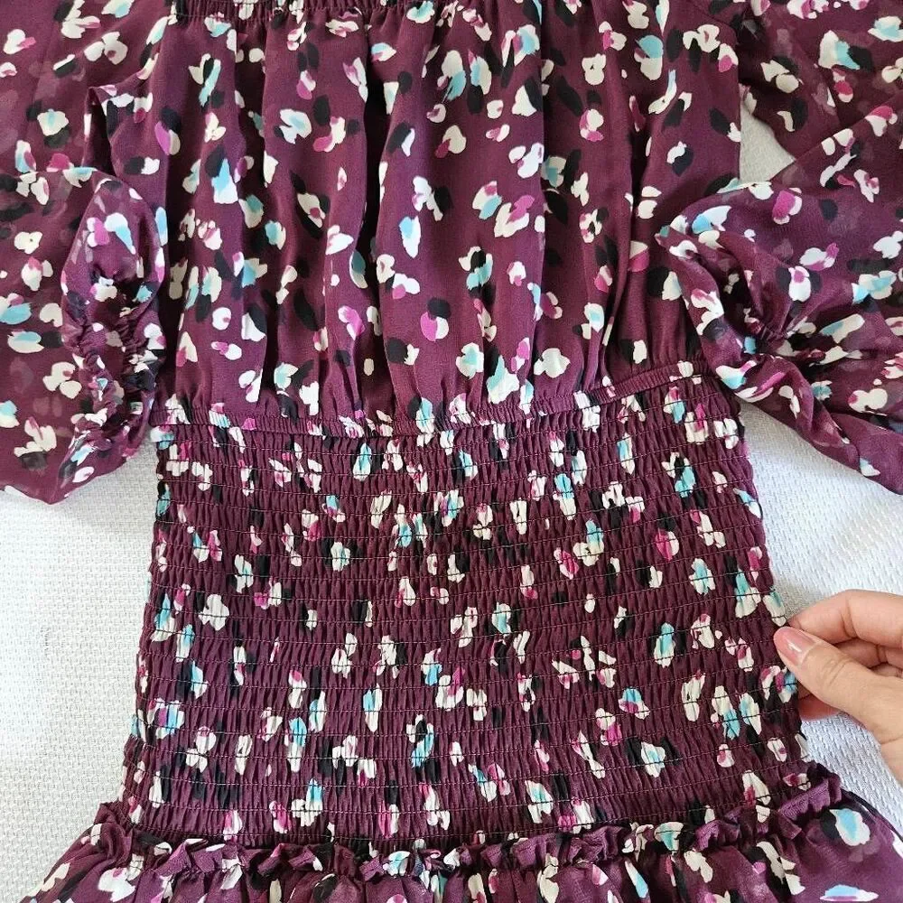 Aqua Girls Maroon Ruched Long Sleeve Dress Size Medium (9/10)
